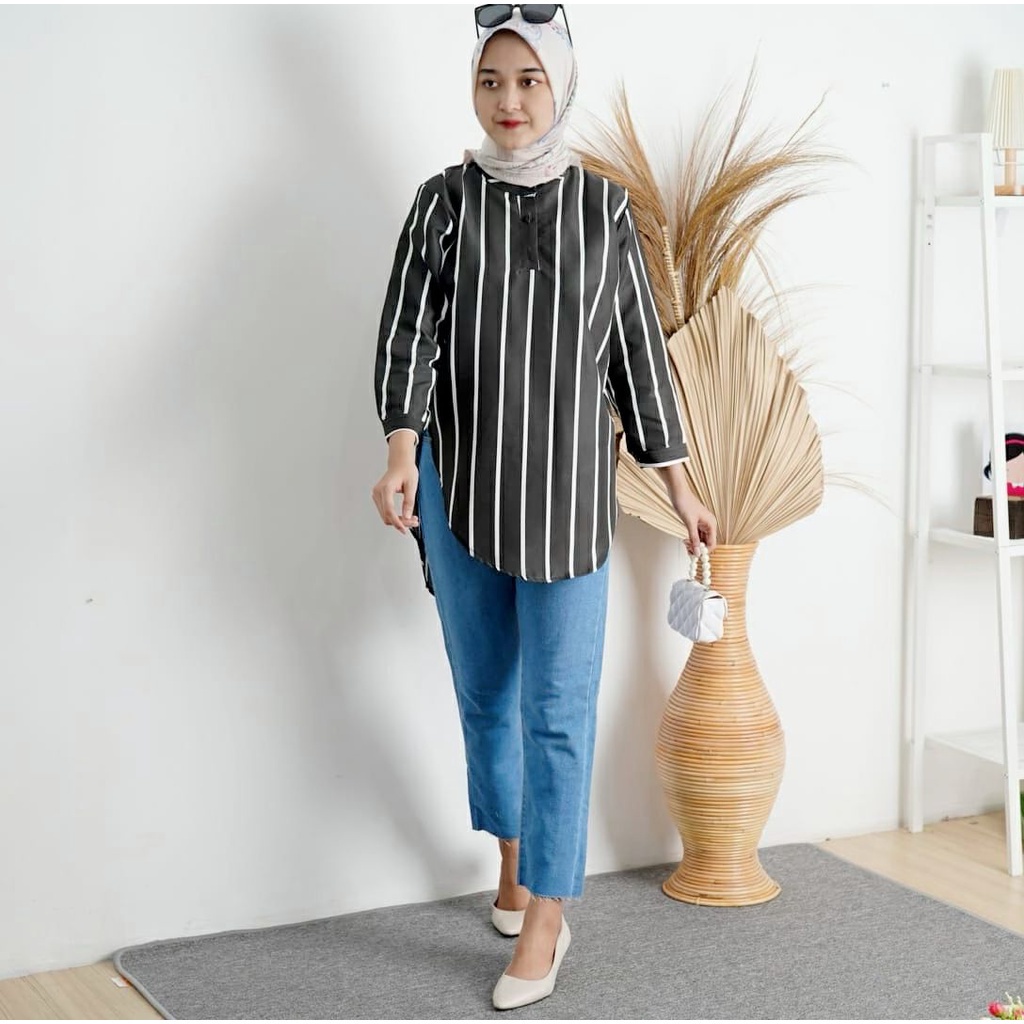 Tq88indonesia Fashion Baju Tunic Salur Wanita Terbaru / TANIA TUNIK / Busana Casual Muslimah Cewek  Fashion / Ootd Kekinian