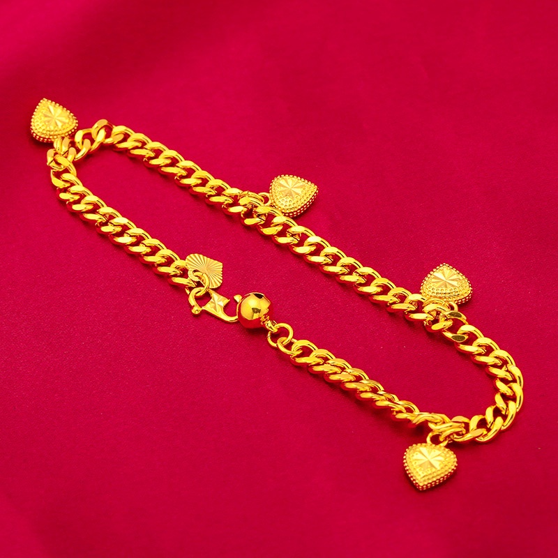 Goldkingdom Perhiasan Fashion Emas Asli Kadar 375 Bangkok Aksesoris Ready Stock Wanita Pipih 5mm Gelang S Kancing Hati Kecil Tali Tangan Minimalis