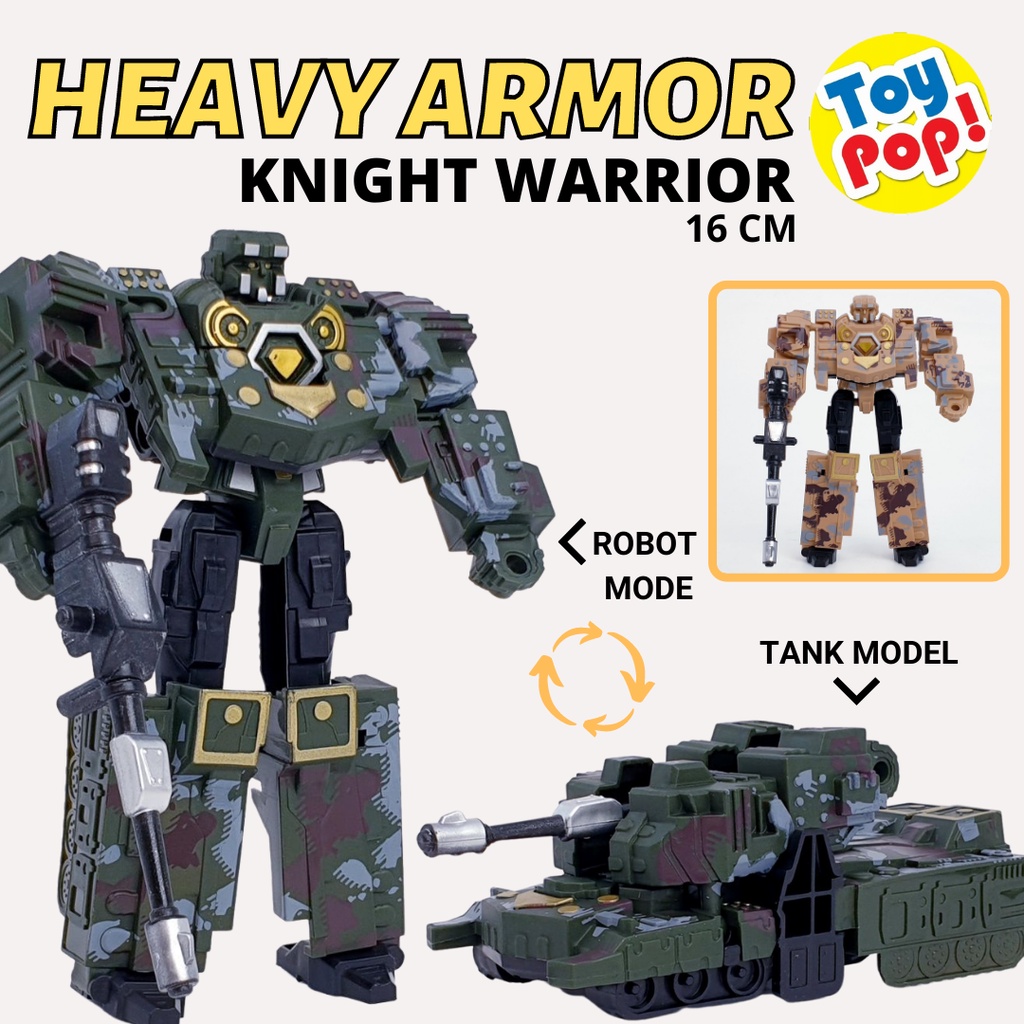 Mainan Anak Heavy Armor Knight Robot 16cm Bisa Berubah Tank
