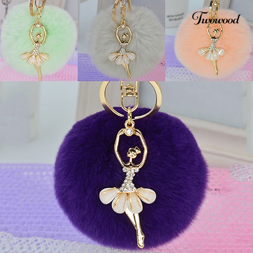 Twowood Wanita Fashion Lucu Angel Bola Bulu Gantungan Kunci Handbag Key Ring Gantungan Kunci Mobil