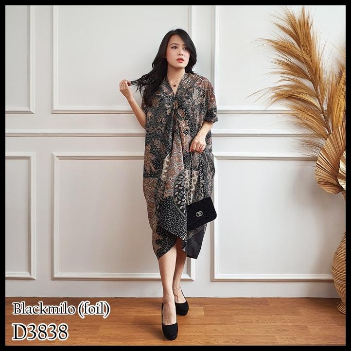 Kaftan Batik Semi Sutra Premium Dress Wanita Formal Kondangan D3838