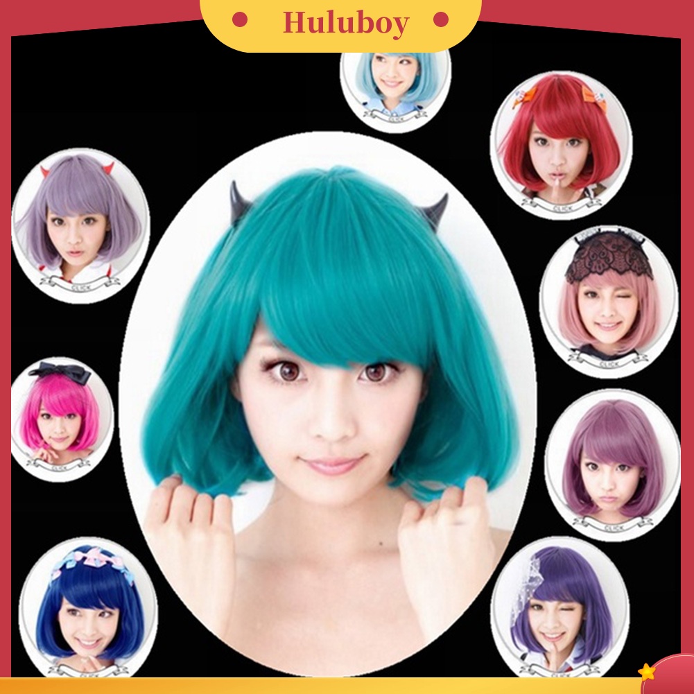 Wig Rambut Pendek Lurus Keriting Model Bob Untuk Kostum Cosplay Anime