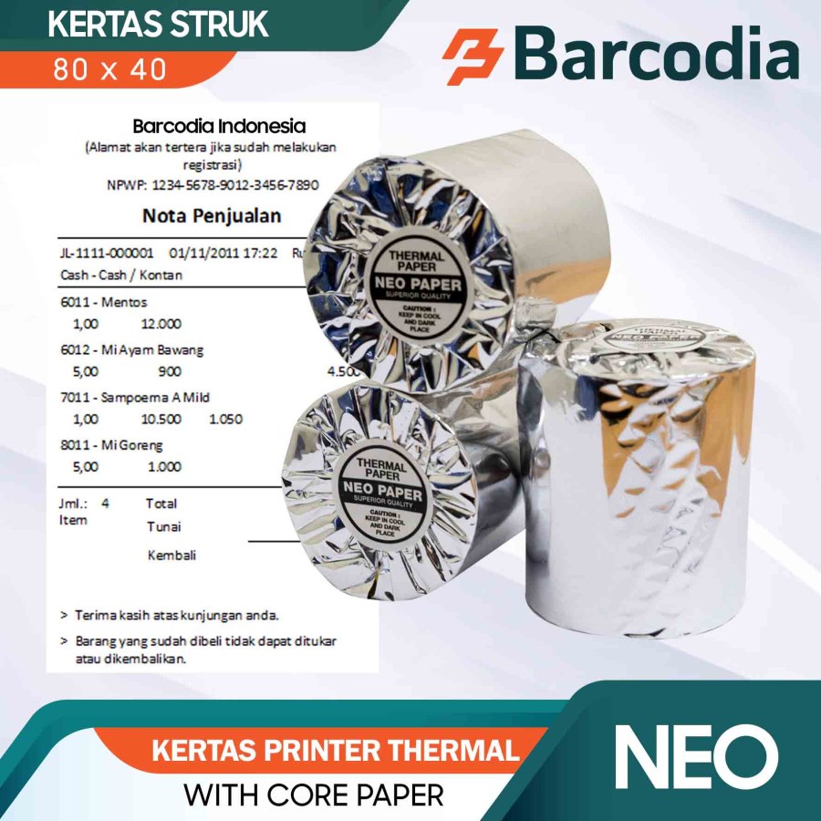 10 ROLL Kertas Thermal 80mm Supplies Printer Bluetooth Ukuran 80x40 mm