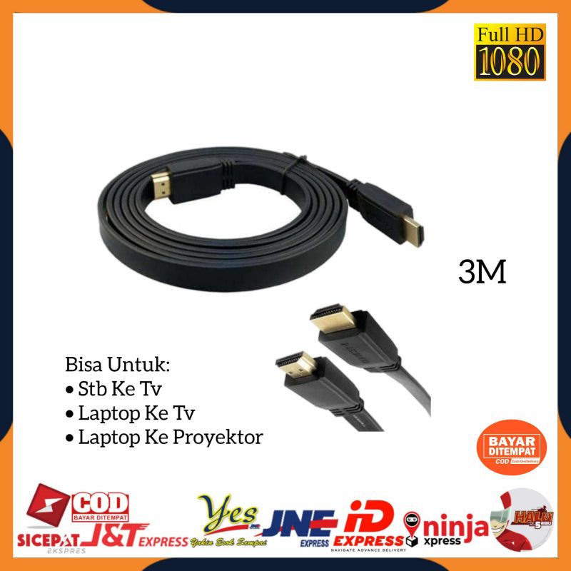 [COD] KABEL HDTV FLAT VERSI 1.4 1080P 3M UNTUK PS3 LAPTOP KE TV LED PROYEKTOR 3 METER