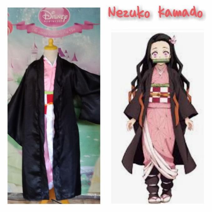 Kostum Cosplay Anime Jepang Anak Nezuko Kamado Demon Slayer