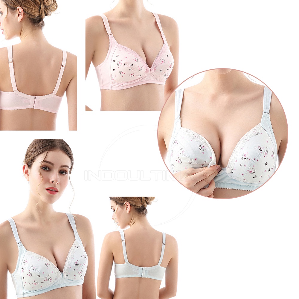 Bra Menyusui Tanpa Kawat BIM-19 Bra Menyusui Kancing Depan BH Menyusui Bayi Pakaian Dalam Wanita Cewek Perempuan Nursing Bra Maternity Bra Ibu Menyusui Bra Motif Bunga