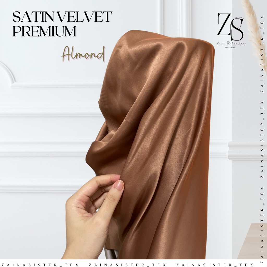 1/2 meter Kain Satin Velvet Premium / Sateen Velvet Premium - Bridesmaid Warna Coklat Almond