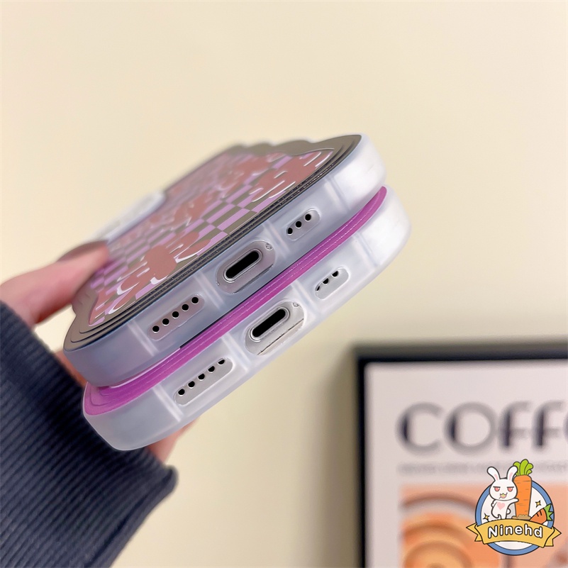 IPHONE Casing Kompatibel Untuk Iphone14 13 12 11 Pro Max X Xr Xs Max8 7 6 6s Plus Ungu Fashion Kotak-Kotak Silikon Soft Case Gelombang Bingkai Shockproof Pelindung Lensa Kamera Phone Case