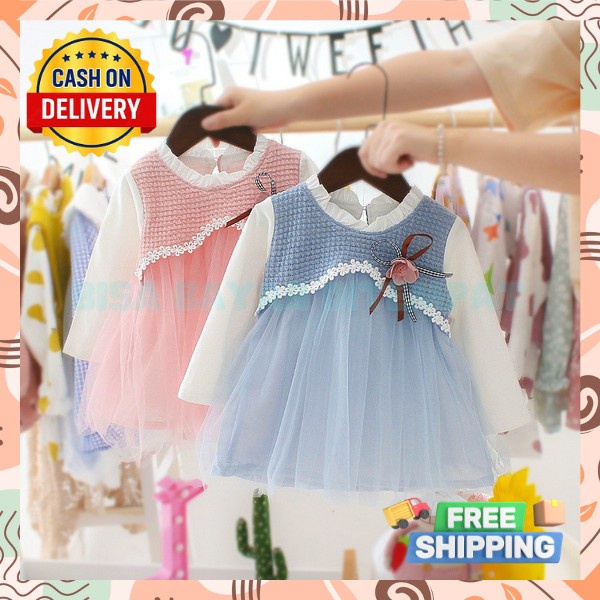 Gaun Pesta Ank Kualita Import Bsju Pesta Ansk Ulang Tahun Rok Bayi Perempuan Lengan Pendek Gaun Prin