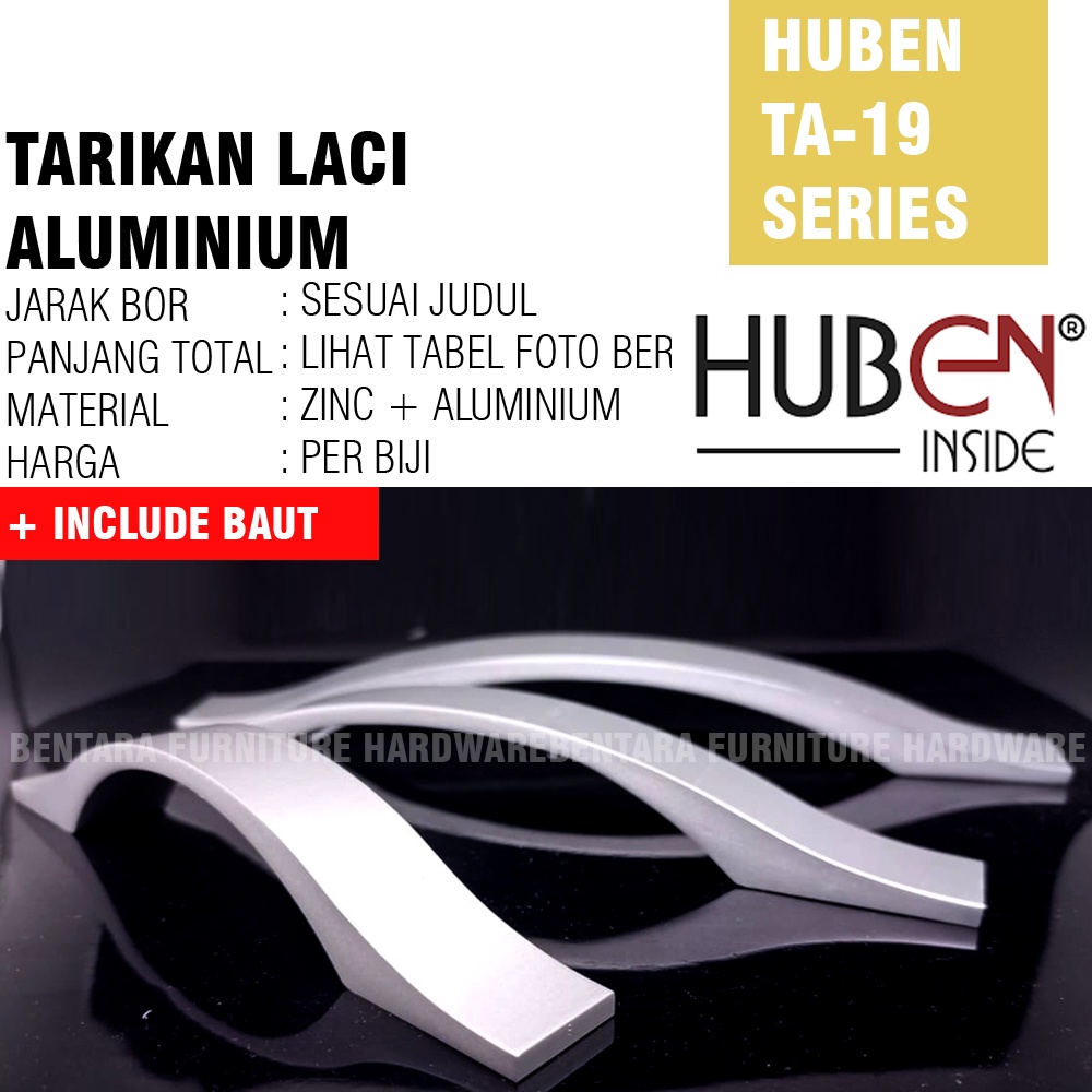 Huben TA-19 160 MM - Tarikan Laci Meja Lemari Kabinet Gagang Pintu  Drawer Handle Aluminium Anodize ( Sekitar 16 - 17 - 18 - 19 - 20 - 21 - 22 - 23 cm )