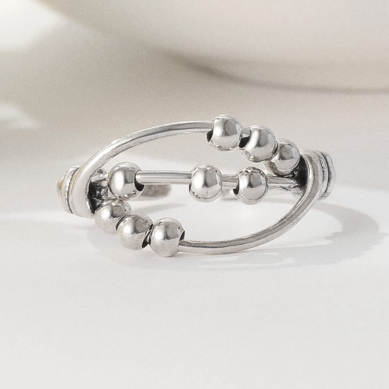 Cincin Kecemasan Pembukaan Yang Dapat Disesuaikan Fidget Ring Dengan Manik Perhiasan Penghilang Stres Cincin