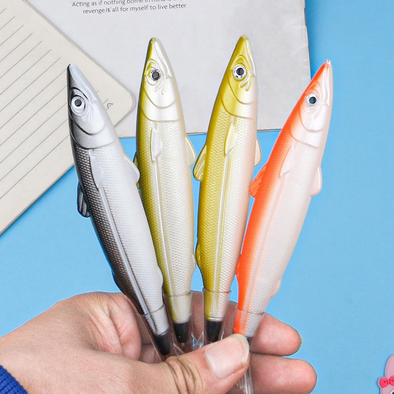 1pc Pena Ballpoint Ikan Simulasi Warna Acak/Pena Hitam Plastik Bentuk Fishes Menarik/0.5mm Tulisan Halus Signature Pen Stationery