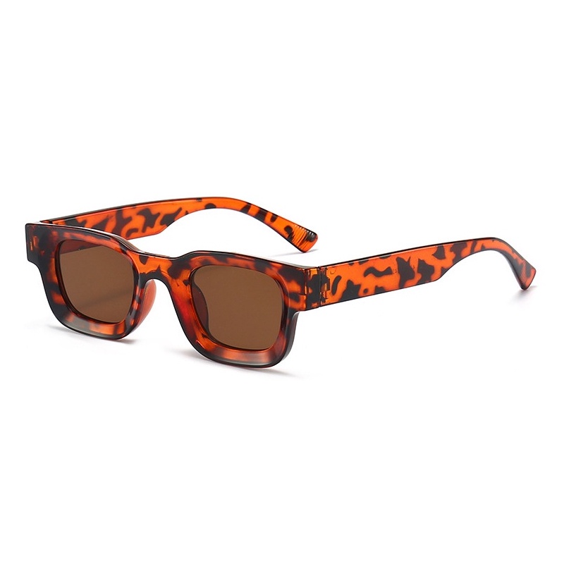 Kacamata Boldie Frame Tebal Skinny Hitam Persegi Panjang Uv400 Gaya Vintage Retro Untuk Wanita Dan Pria-Leopard