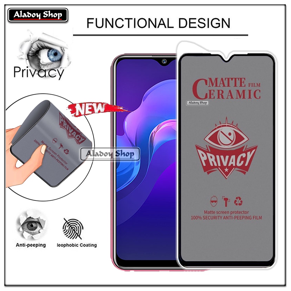 Tempered Glass Anti SPY Vivo Y12/Y15/Y17 Anti Gores Privacy + Tempered Glass kamera dan Skin Carbon