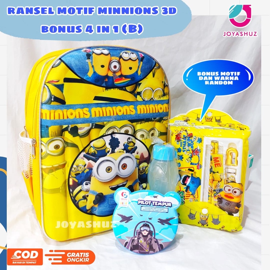 Tas Anak Laki-laki Gratis Bonus - Ransel  Anak SD Minion Gemas  - Tas Ransel Sekolah Anak SD  Karakter Minnion - Tas Anak Perempuan SD Gratis Botol Dan Misting - Tas Sekolah Anak Perempuan Laki-laki Karakter Lucu - Joyashuz