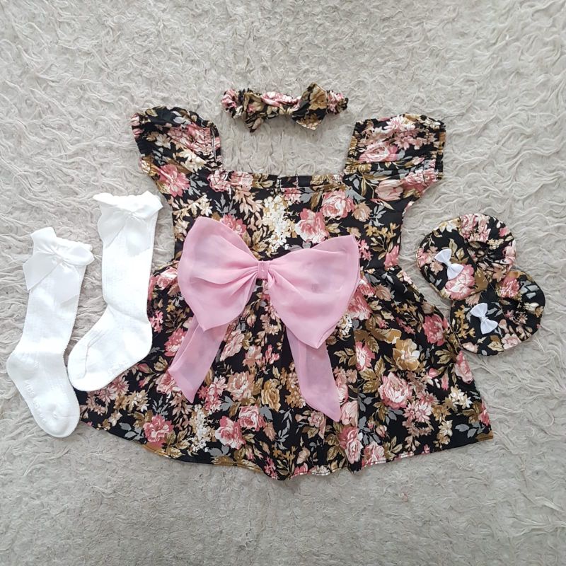 Little flower Bonnet set dress bayi