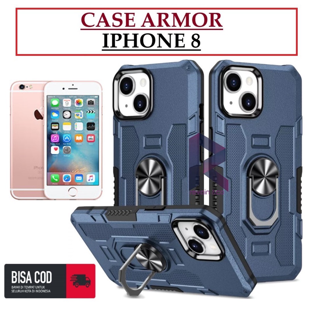 Case Armor IPHONE 8 Iring Cincin Magnetic Kesing Hp Protect kamera Premium Hard Case Standing Robot Pelindung Kamera