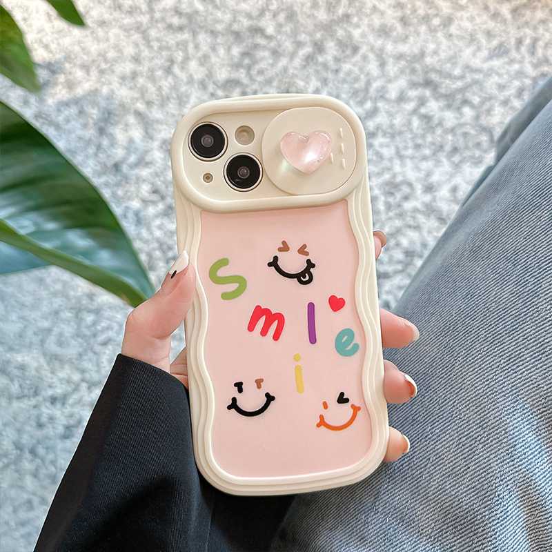 INS Smile Love Doll Push The Window Cover Soft Case iP iPhone 11 12 13 14 Pro Max + Plus Wavy Casing Apple