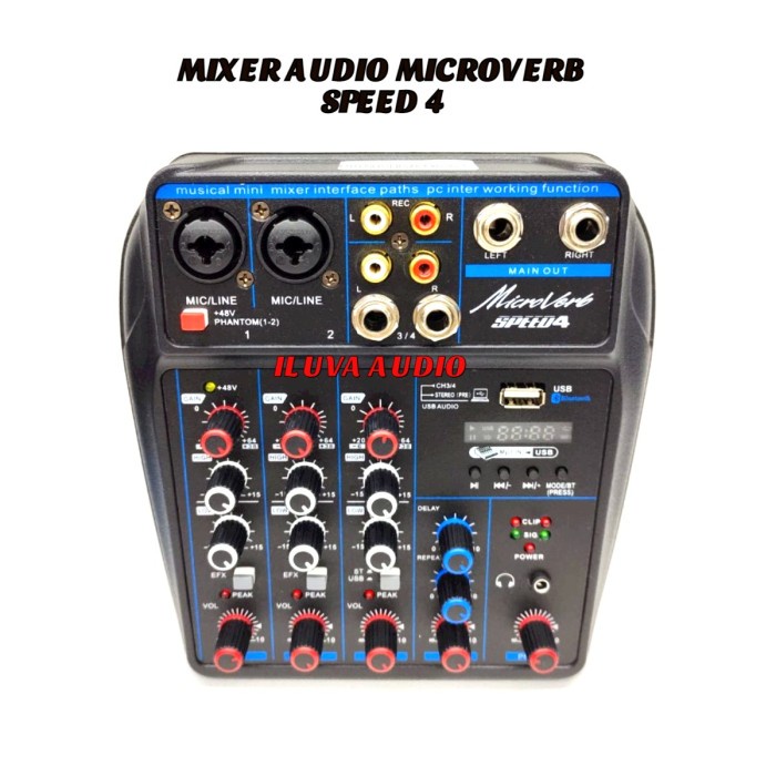 audio mixer mini 4 chanel microverb usb bluetooth free 2jack output