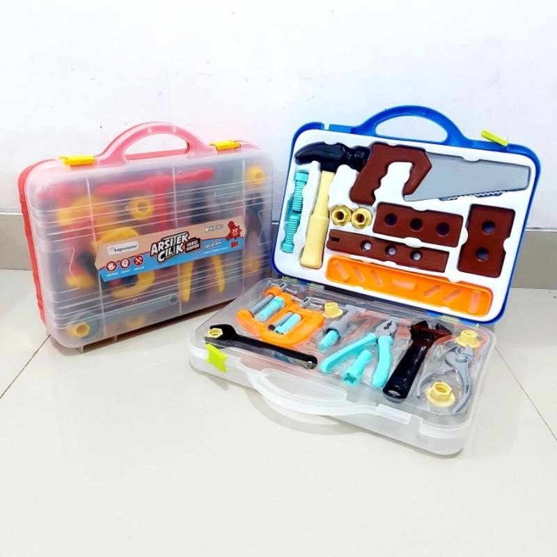 Mainan Arsitek Cilik Koper - Perkakas Tools Set Pertukangan Box Anak Laki Cowok