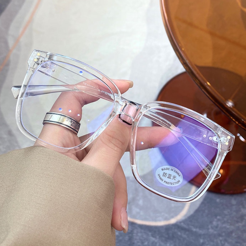Papaozhu Korea Oversized Transparan Persegi Kacamata Untuk Wanita Perempuan Chic Kacamata Lensa Bening Outdoor Jalan Fashion Eyewear