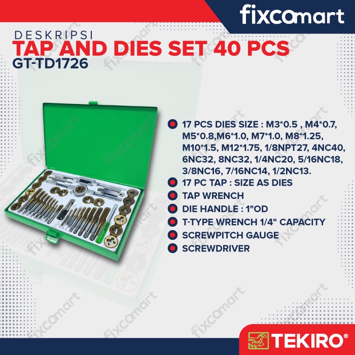 Tekiro Tap &amp; Die Set 40 Pcs - Alat Pembuat Buat Drat