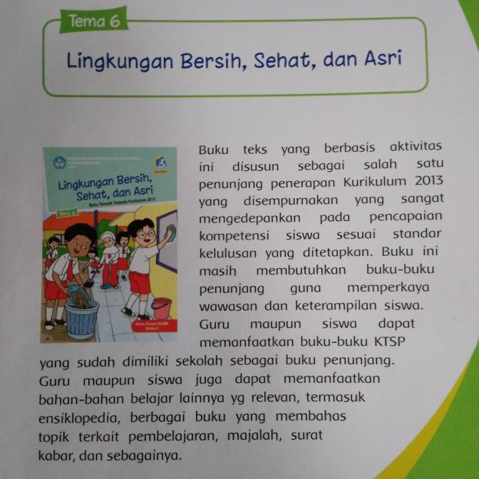 Jual Buku Tematik Kelas 1 Tema 6 Lingkungan Bersih Sehat Dan Asri