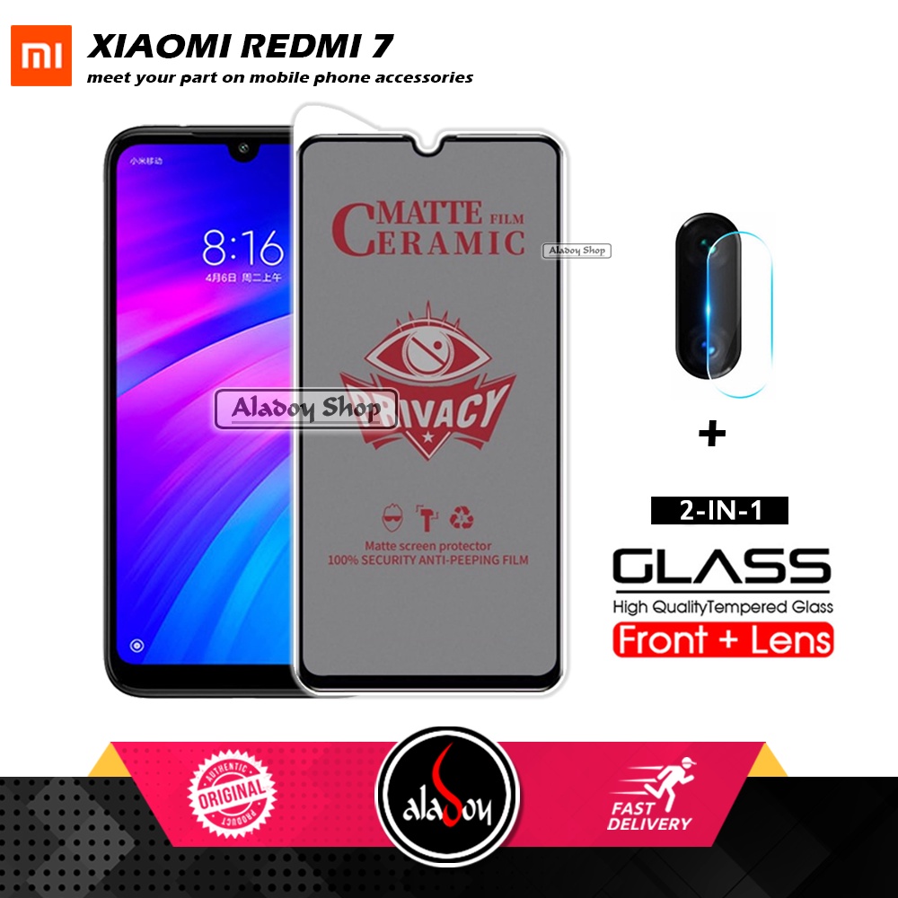 PAKET 2IN1 Anti Gores Privacy Xiaomi Redmi 7 + Tempered Glass Kamera