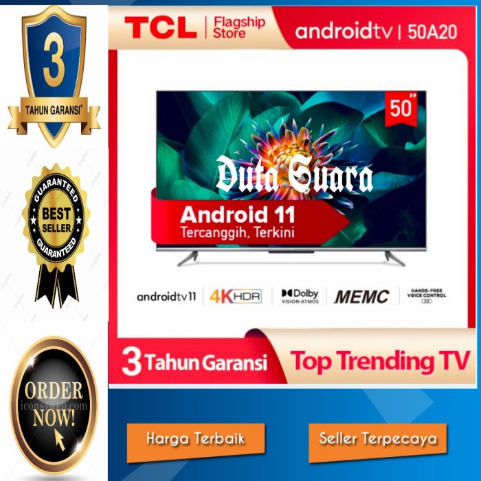 TCL 55A20 Smart TV 55 inch Android 11 4K UHD HDR Garansi Resmi