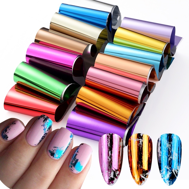 10 Pcs Logam Warna Kuku Foil Champagne Metalik Cermin Kuku Foil Stiker Set Bohemian Transfer Membungkus Kertas Manicure Dekorasi