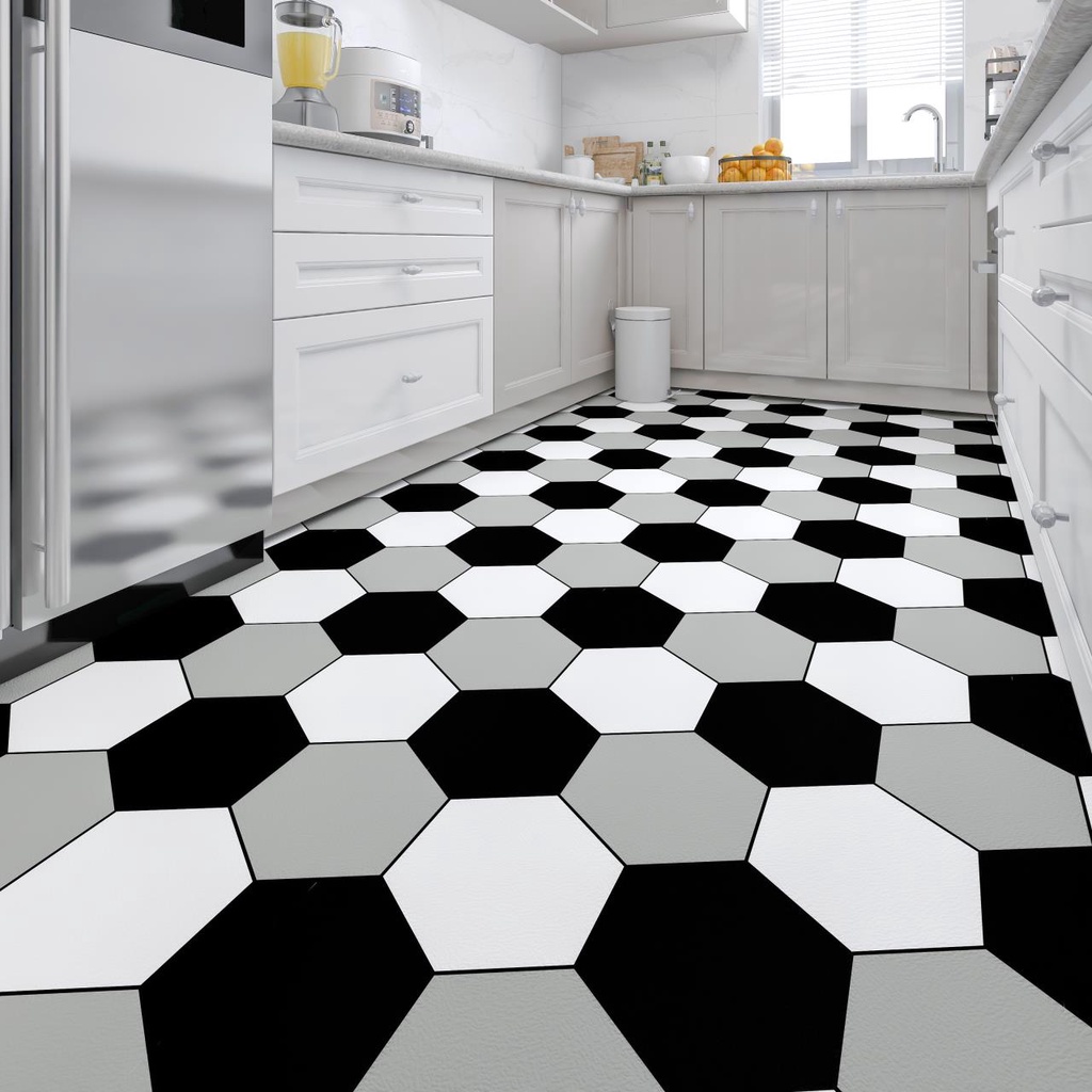 Wallpaper Lantai Stiker Lantai Bahan Tebal Perekat Diri Toilet Tahan Air Stiker Lantai Motif Segiena