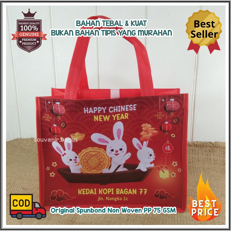 Tas Souvenir Imlek Promosi Custom Special Sangjit Chinese New Year Kelinci Air ukuran dus kue besar