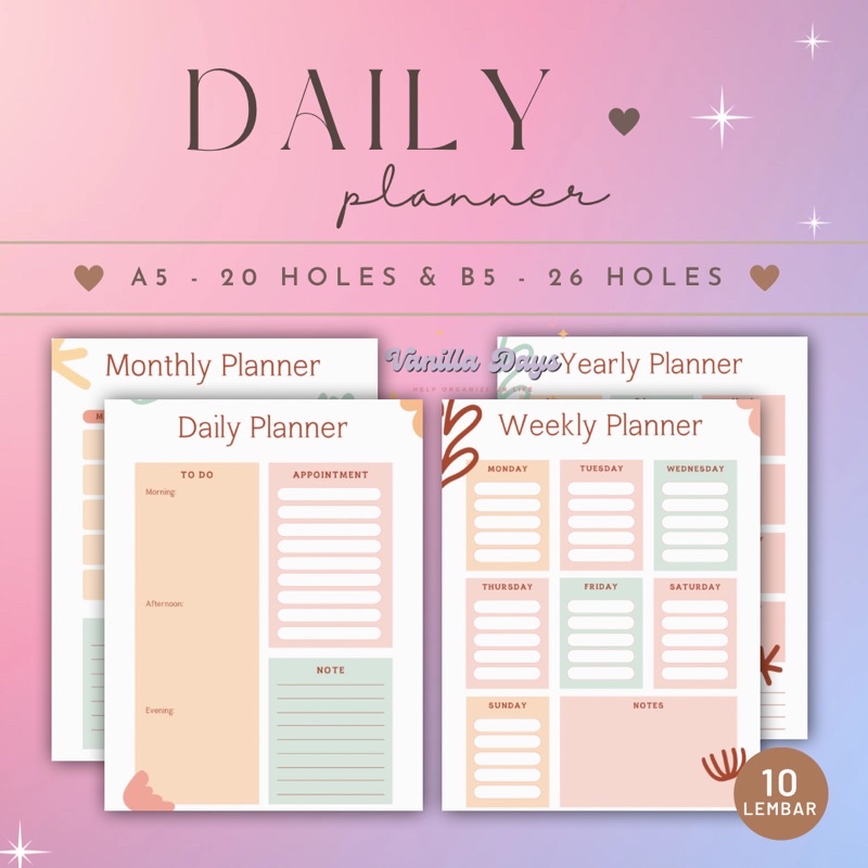 

[] Daily Planner Agenda Memo Notes Monthly Weekly Check List Kertas Refill Isian Binder Bullet Journal Bujo Loose Leaf Diary A5 B5 Fillable Catatan Harian Mingguan Bulanan Printable Goals Student Pelajar Produktif Productive Jadwal Editable Undated