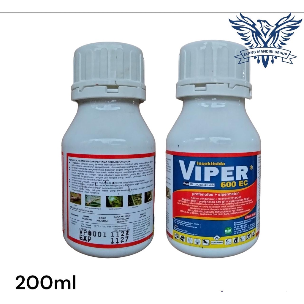 Insektisida VIPER 600 EC 200ml PIPER Bahan Aktif Profenofos 540 g/l + Sipermetrin 60 g/l Original Curacron Biocron Finsol Untuk Hama ulat grayak