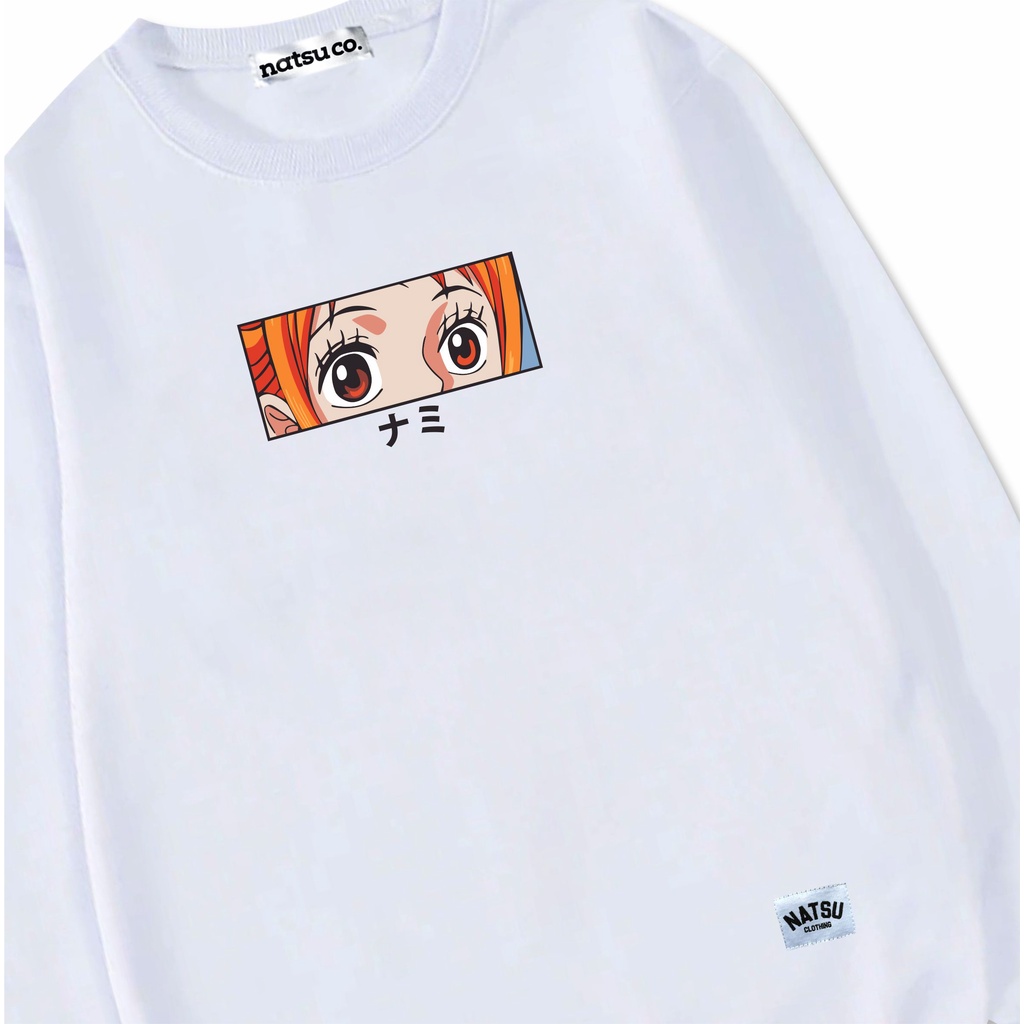 natsu.co Sweater Crewneck Pria Wanita Anime One Piece Dorobou Neko Nami White Putih