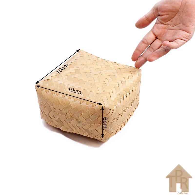 Besek Bambu Kotak Bambu Anyaman Halus Size 10x10x6cm.- Sepasang