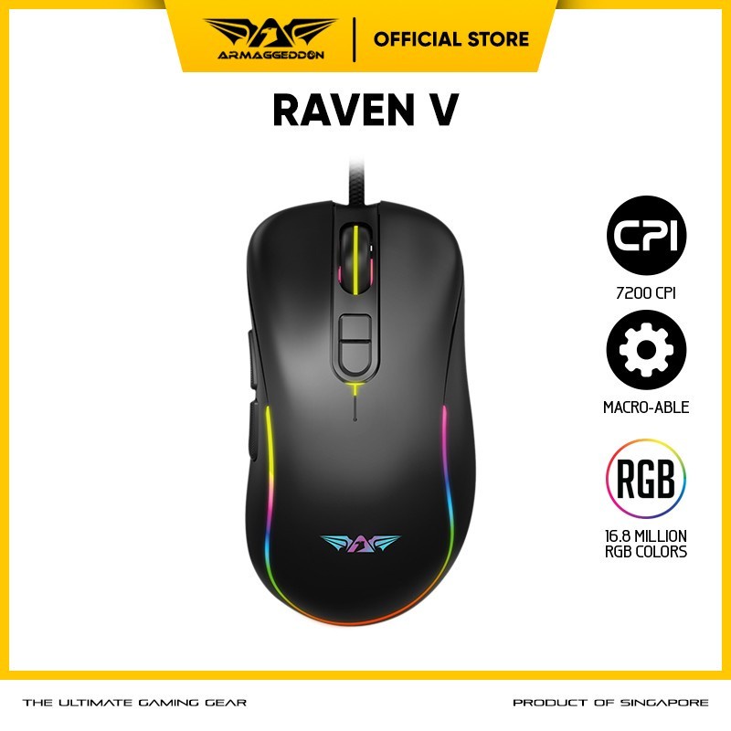 Mouse Gaming Armaggeddon Raven V Wired RGB 16,8 Million 7200 Cpi