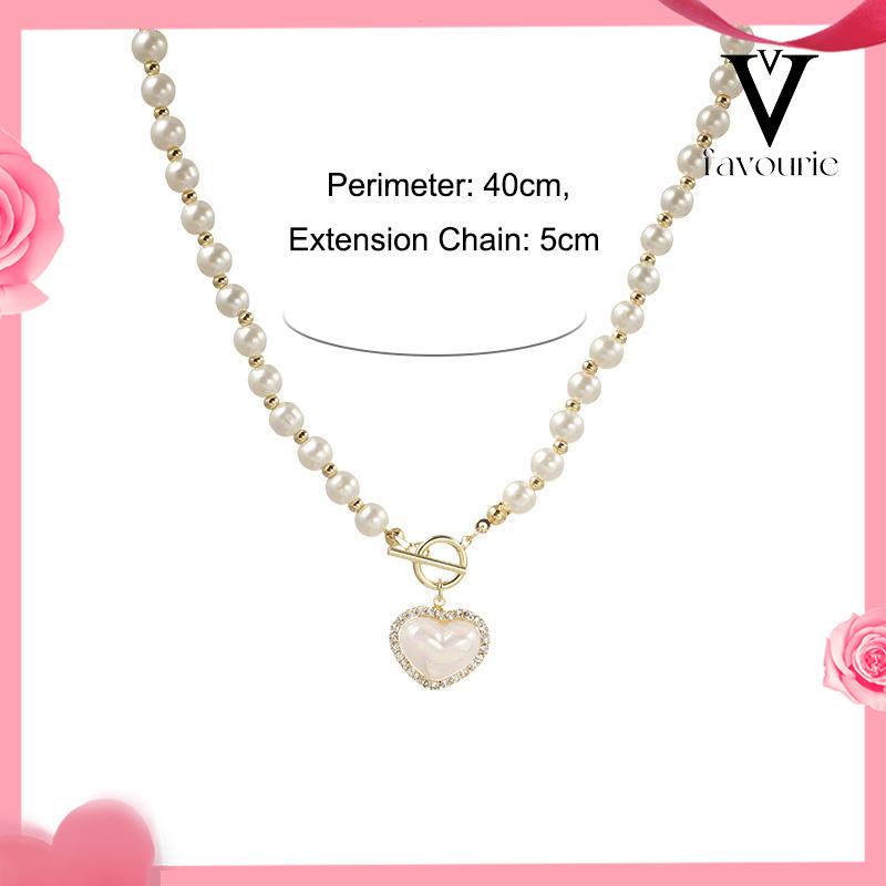 CODMewah Liontin Bentuk Hati Vintage Kalung Mutiara Wanita Elegan Rantai Klavikula Pesona-FA