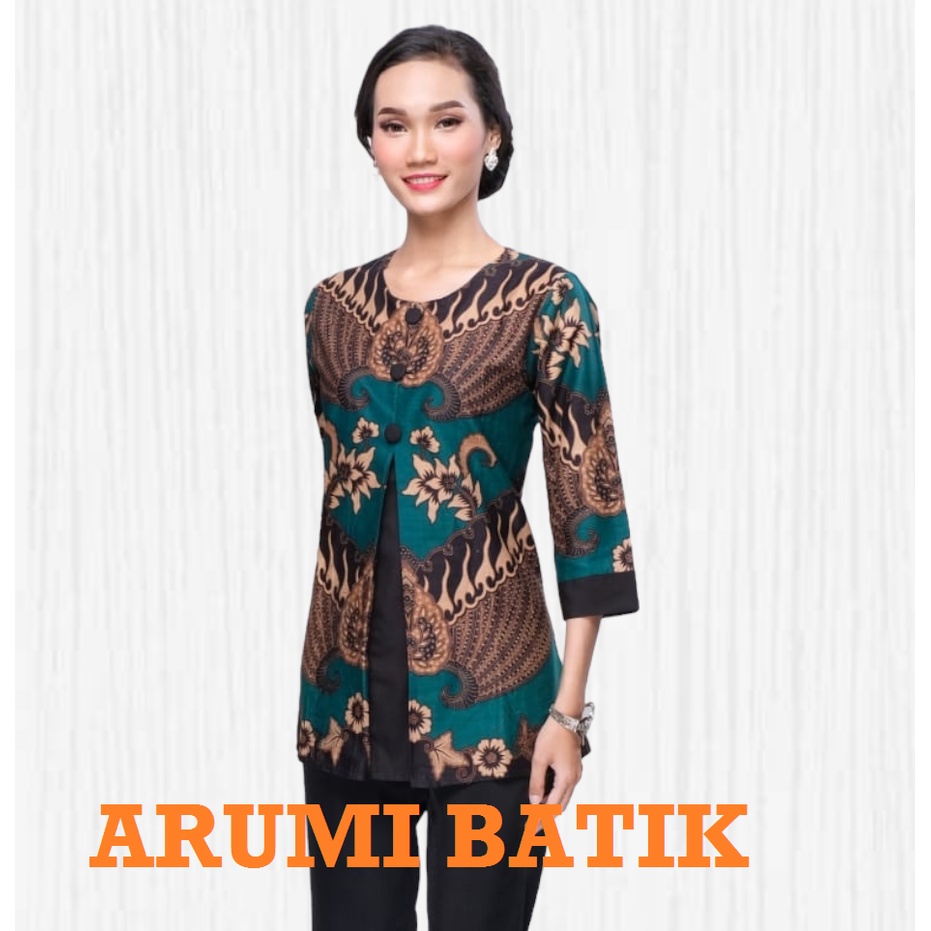Blouse Atasan Seragam Natal Kerja Paduan Suara Wanita Batik 3192 Hijau