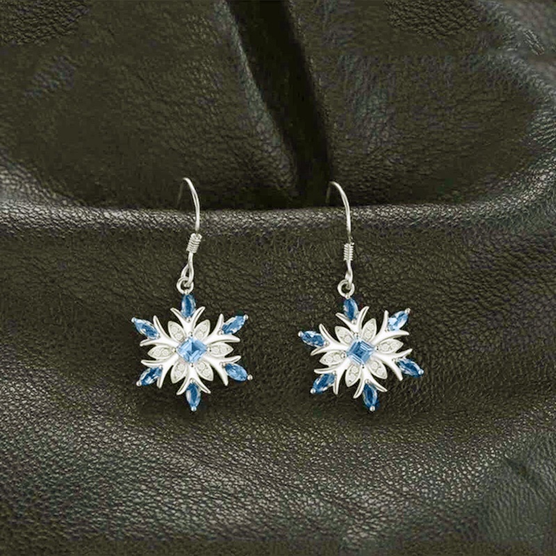 Anting Menjuntai Bunga Snowflake Gaya Korea Untuk Wanita Manis Biru Zirkon Drop Earrings Perhiasan Pernikahan