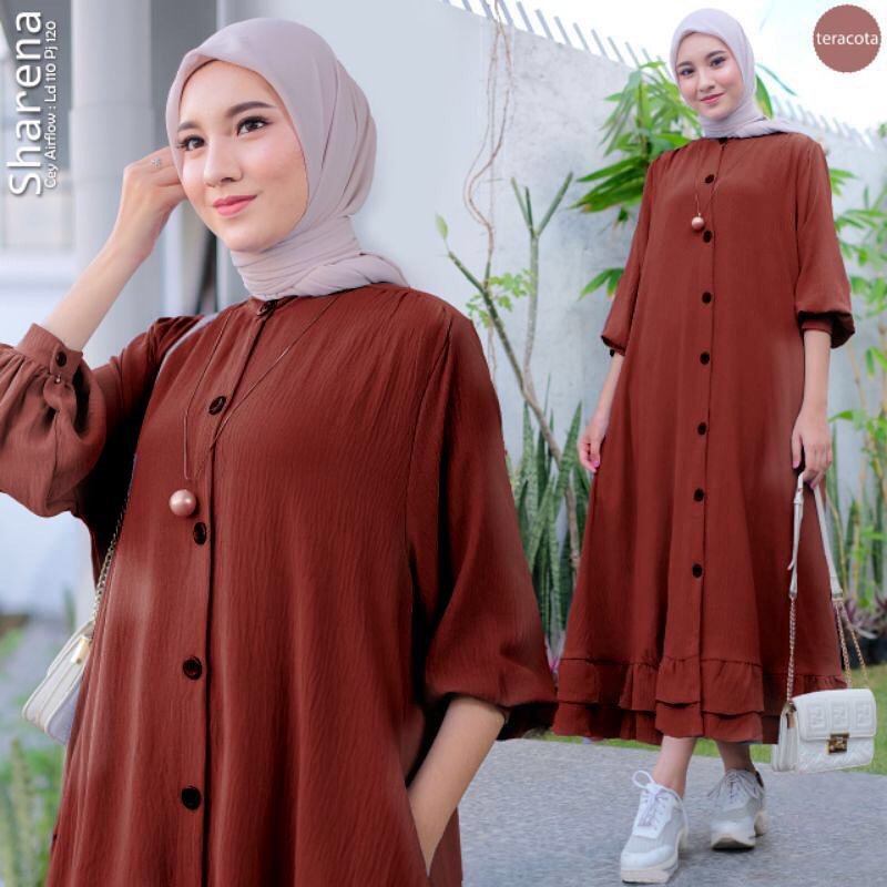 GAMIS WANITA SHARENA MIDI WD BAHAN CRINKLE AIRFLOW PREMIUM MOTIF ( BUSUI FRIENDLY ) MIDI DRESS WANITA TERBARU 2023 KEKINIAN / DRESS CRINKLE JUMBO / LONG TUNIK WANITA BUSUI / FASHION BAJU MUSLIM WANITA