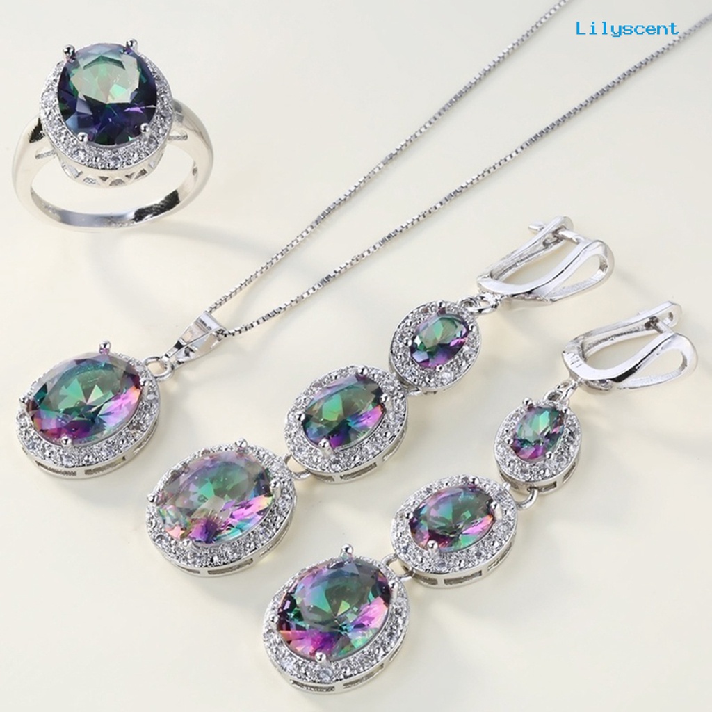 [LS] 3pcs Kalung Fashion Elegan Multicolor Set Perhiasan Liontin Topaz Imitasi Untuk Wanita