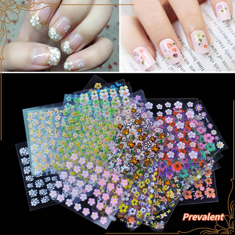 Preva 10Pcs Stiker Nail Art Warna Random Beauty Fashion. Transfer Desain 3D