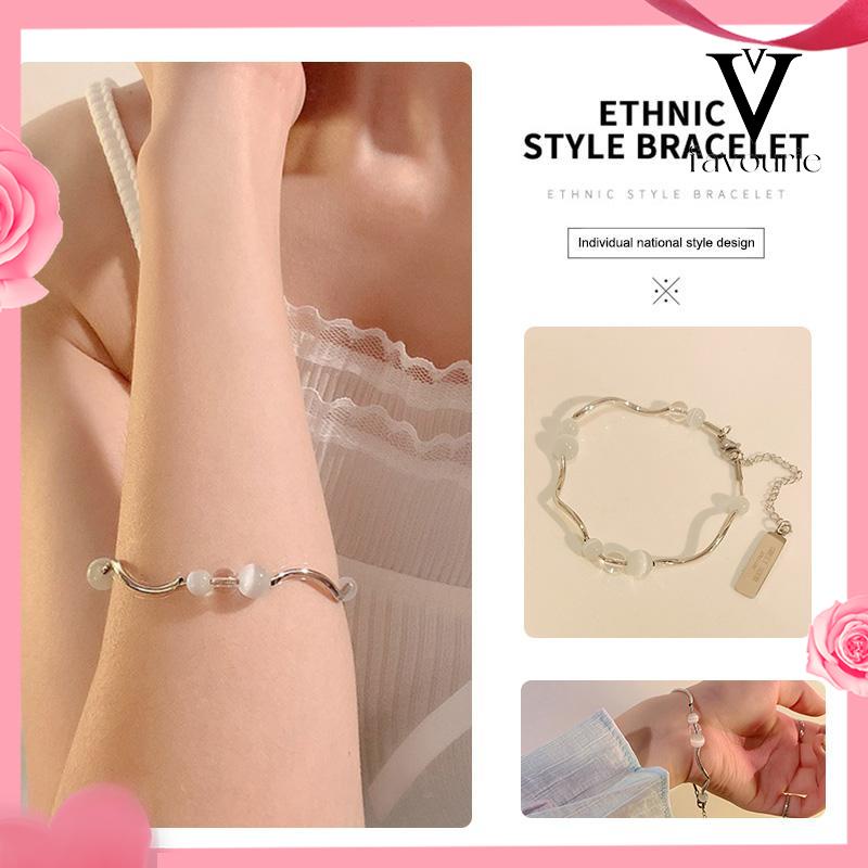 CODGelang Tangan Manik-Manik Opal Aksen Rumbai Panjang Untuk Wanita Fashion Korea-FA