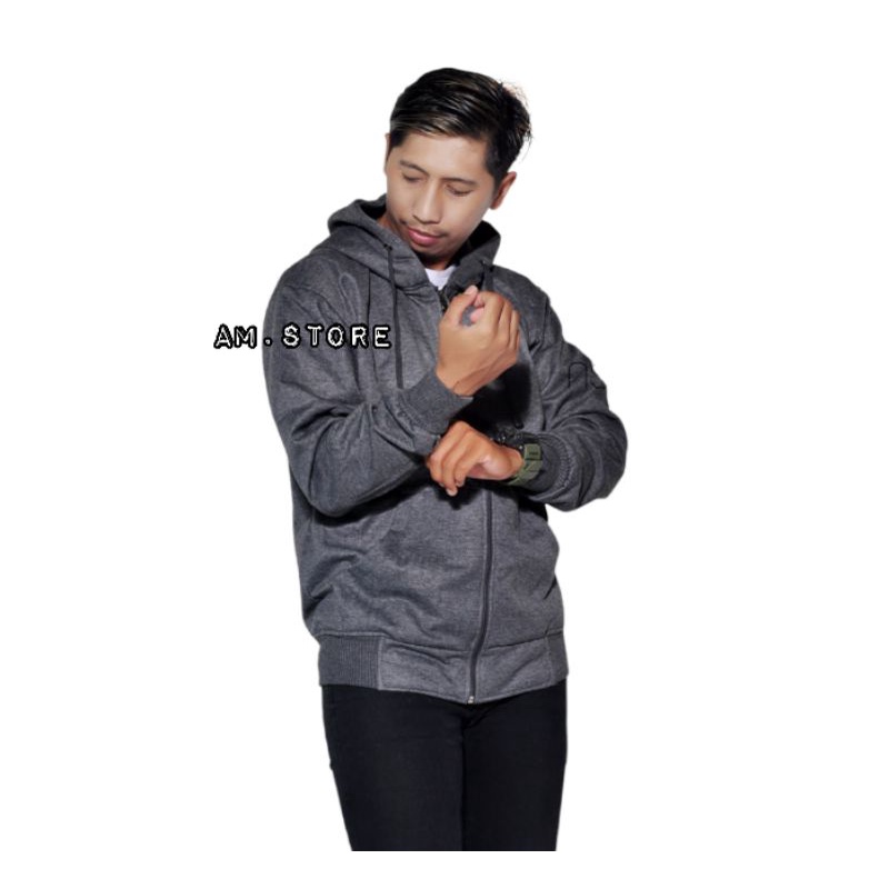 AMSTORE- Jaket Hoodie Zipper Hitam polos,pria wanita/Unisex.