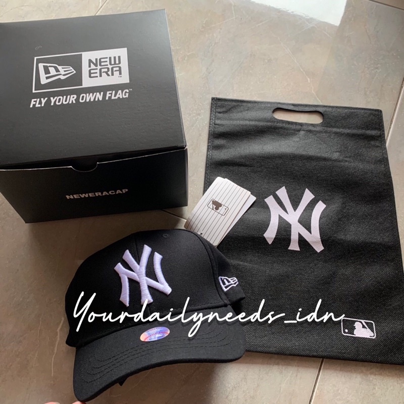TOPI BASEBALL MLB NEW ERA NY LOGO PUTIH HITAM FULLTAG FREE TOTEBAG [READY]