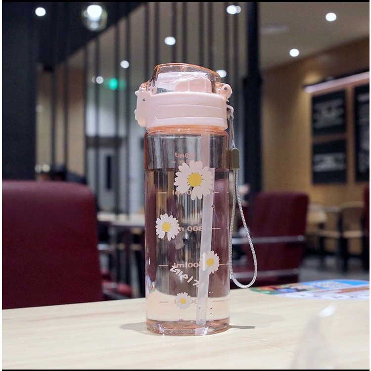 Botol Minum Tali Bening Motif Bunga 600ml BPA FREE ZY-1828