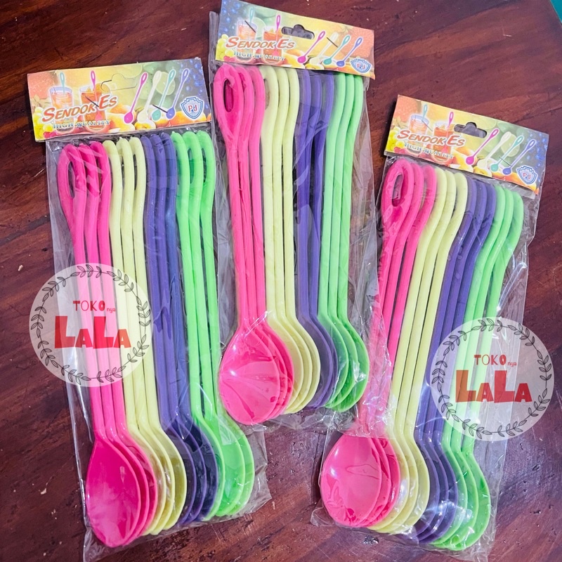 OBRaL✅ Sendok Es Plastik Mika Warna Warni Gagang Panjang Kilap Tebal