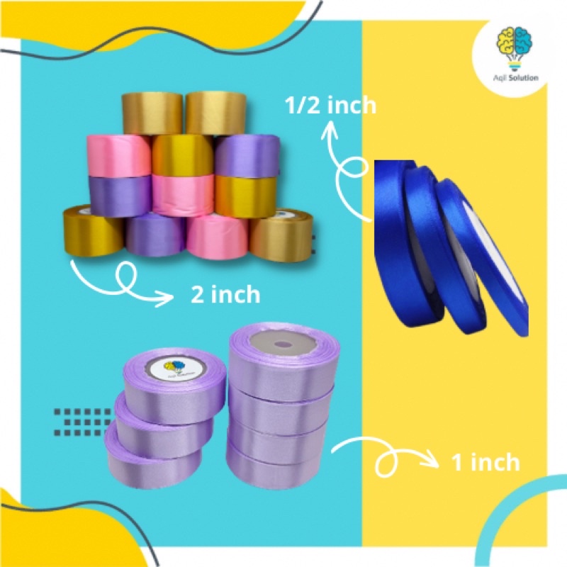 Pita Satin rollan MURAH 1 inch, Pita 2inch, Pita 1/2 inch = 1 roll isi 18-24 meter