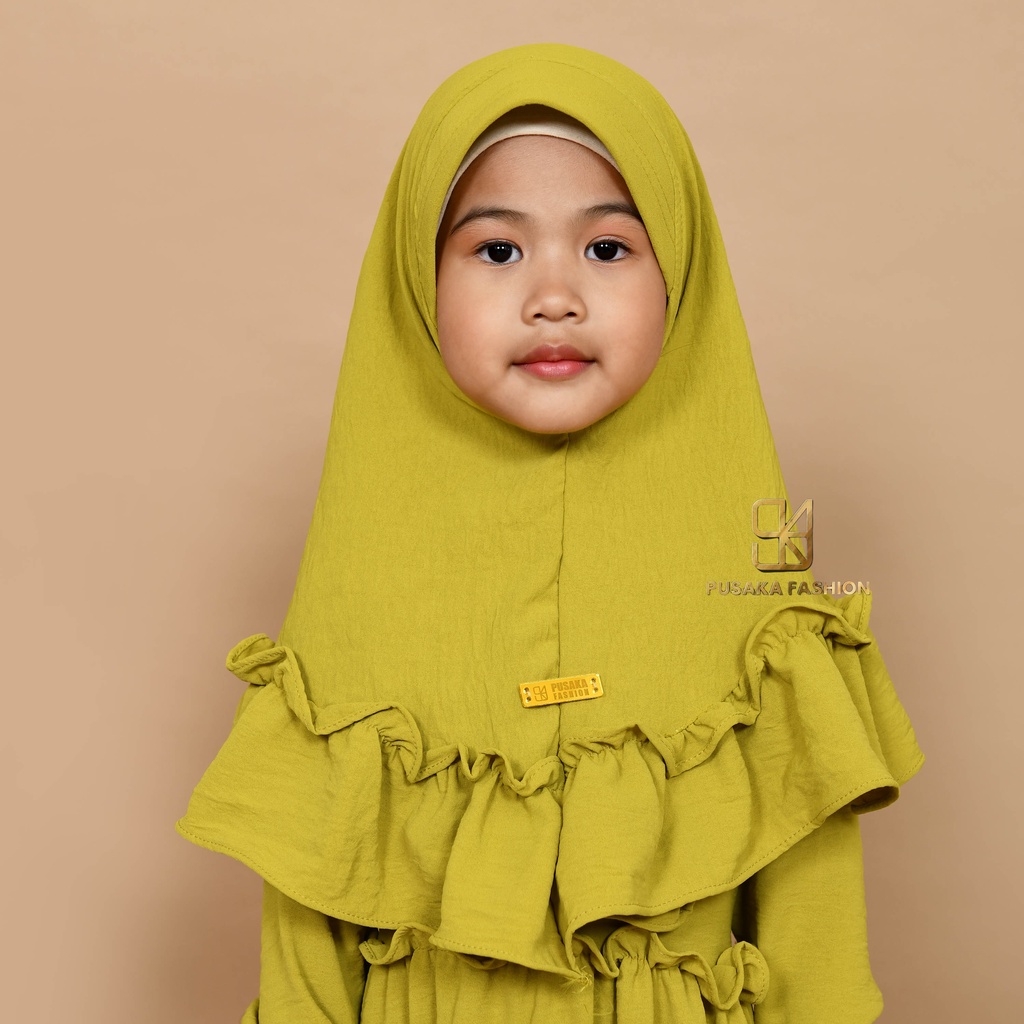 JIIRA baju gamis syari anak perempuan cringkle fashion muslim terbaru  FREE hijab khimar modern dres stelan kerudung serut susun 4 - 9 tahun manasik mengaji maulid nabi warna putih tulang hitam bata lilac lemon pink fuchia moca sagr green olive kekinian